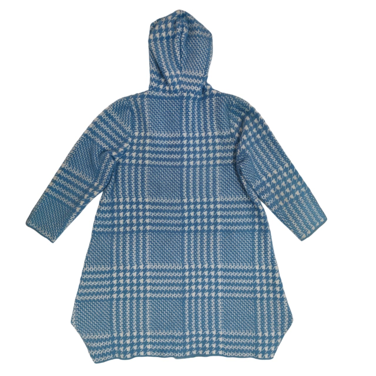 Women’s Hooded Longcoat - Sky Blue & White Checkered (XXL)