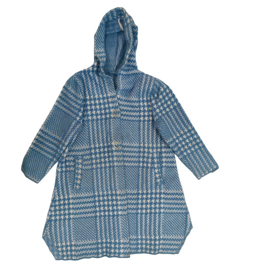Women’s Hooded Longcoat -  Sky Blue & White Checkered (XXL)