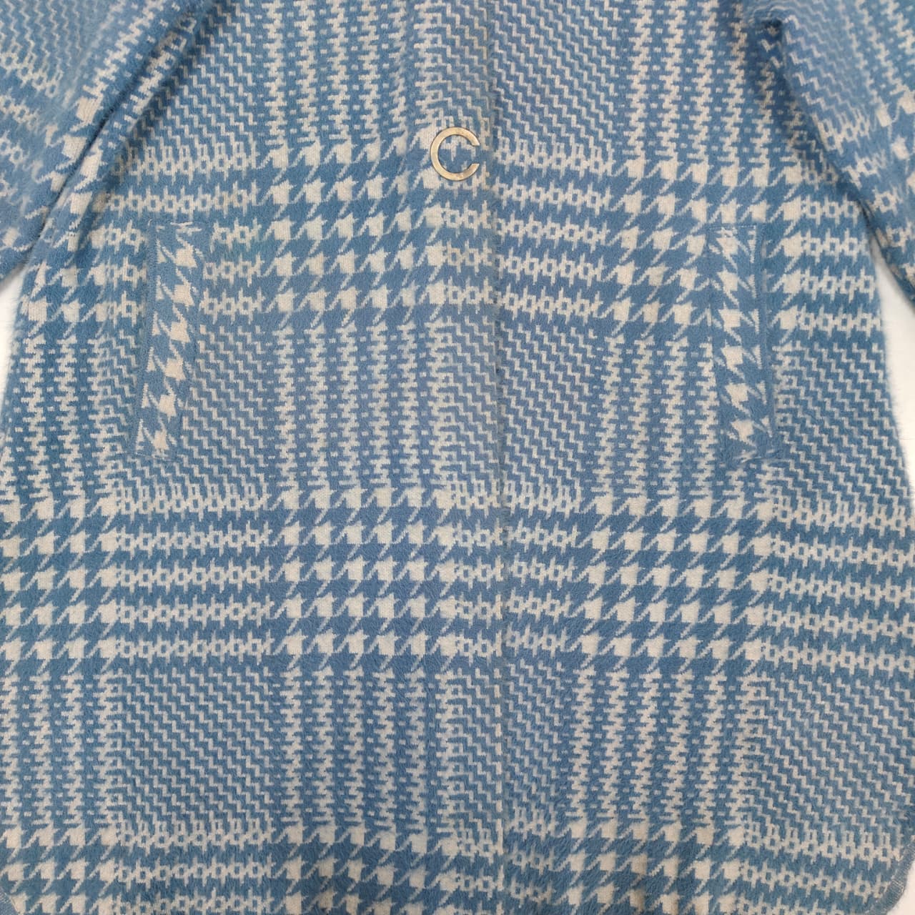 Women’s Hooded Longcoat -  Sky Blue & White Checkered (XXL)