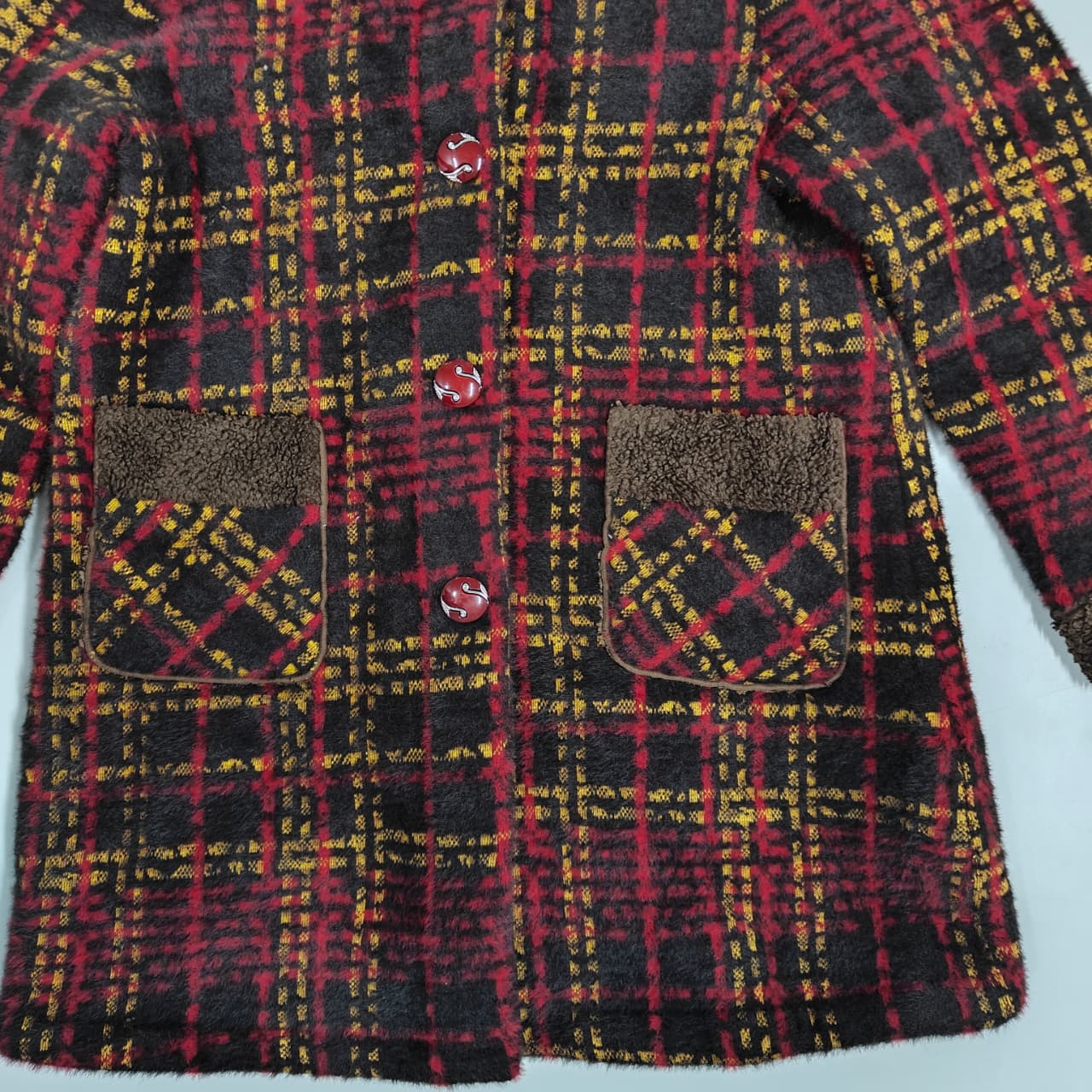 Women's Sweater - Red & Brown Checkered (M)