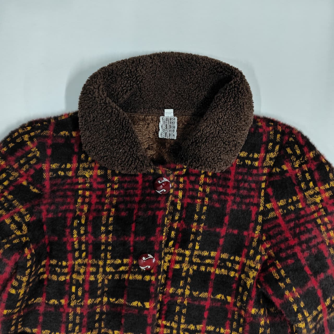 Women's Sweater - Red & Brown Checkered (M)