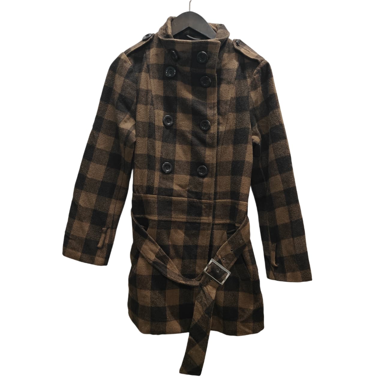 Women's Long Coat - Brown & Black Checkered (XS)