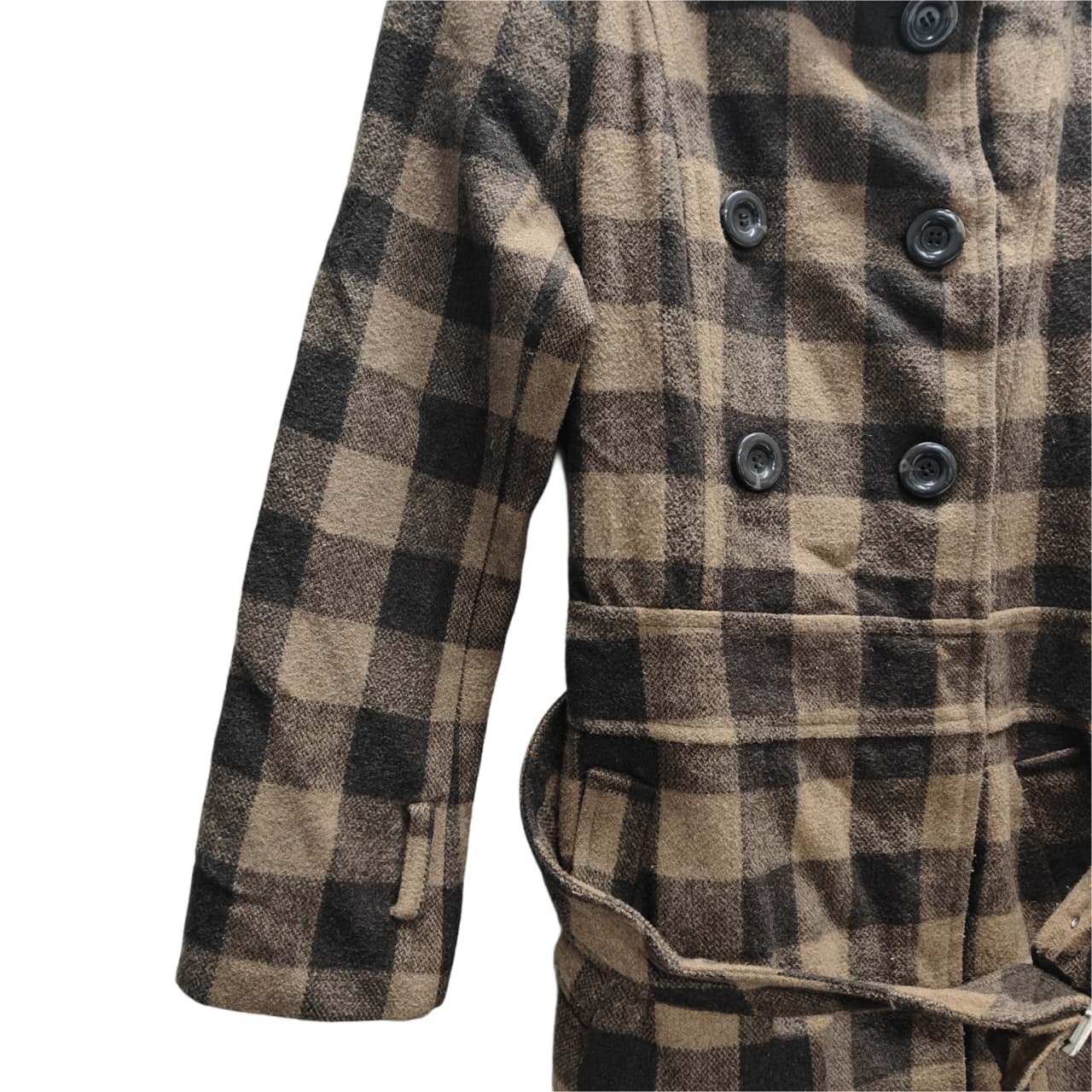 Women's Long Coat - Brown & Black Checkered (XS)