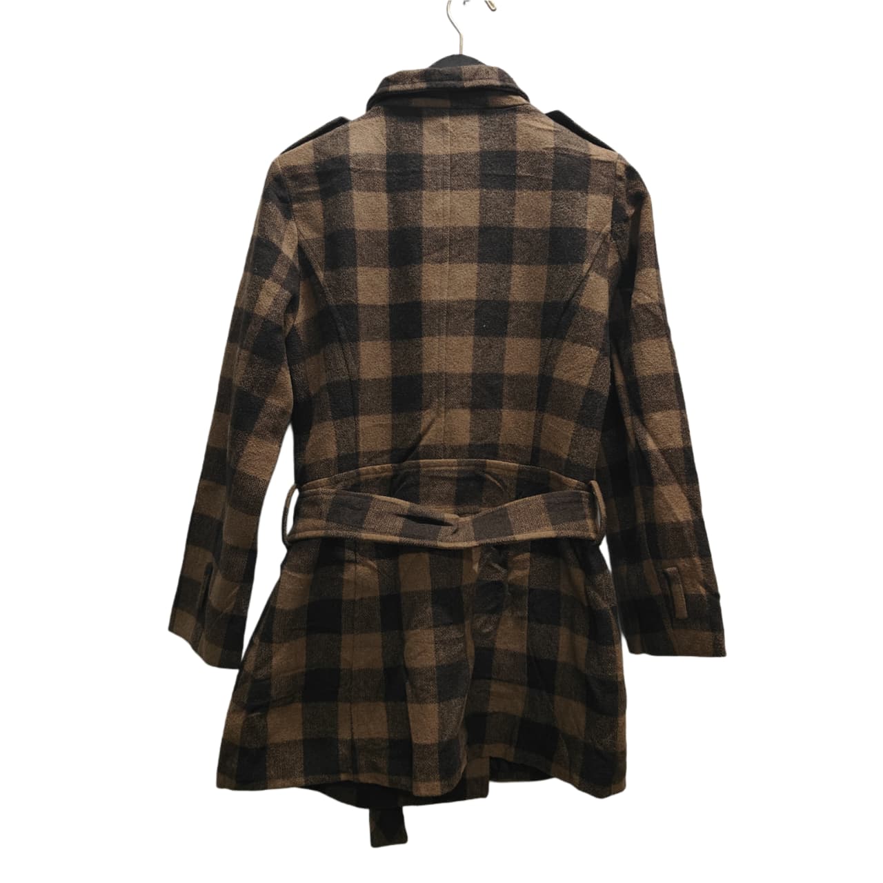 Women's Long Coat - Brown & Black Checkered (XS)