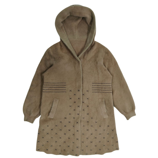 Women's Hooded Fur Coat -  Brown (L)