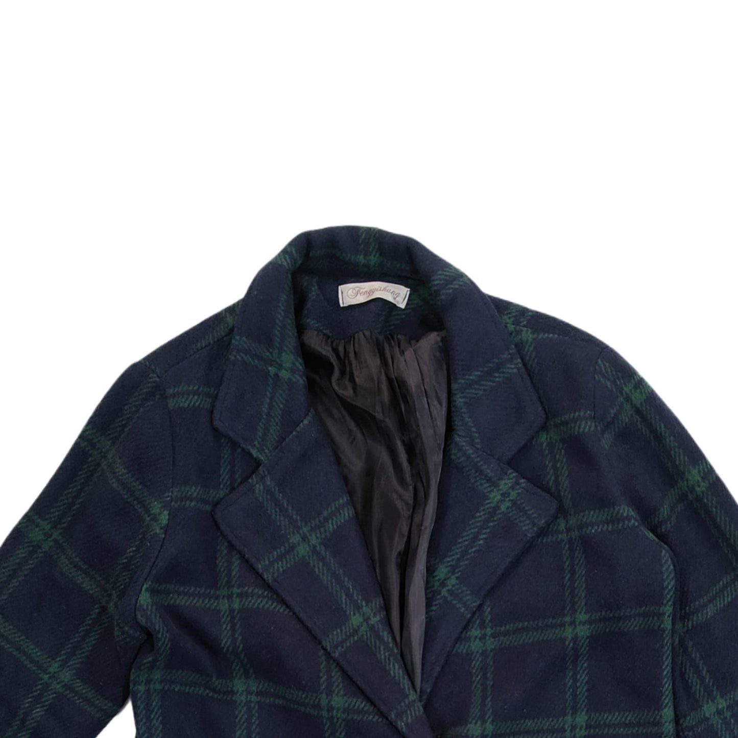 Women's Blazer - Navy Blue & Green Checkered (S)