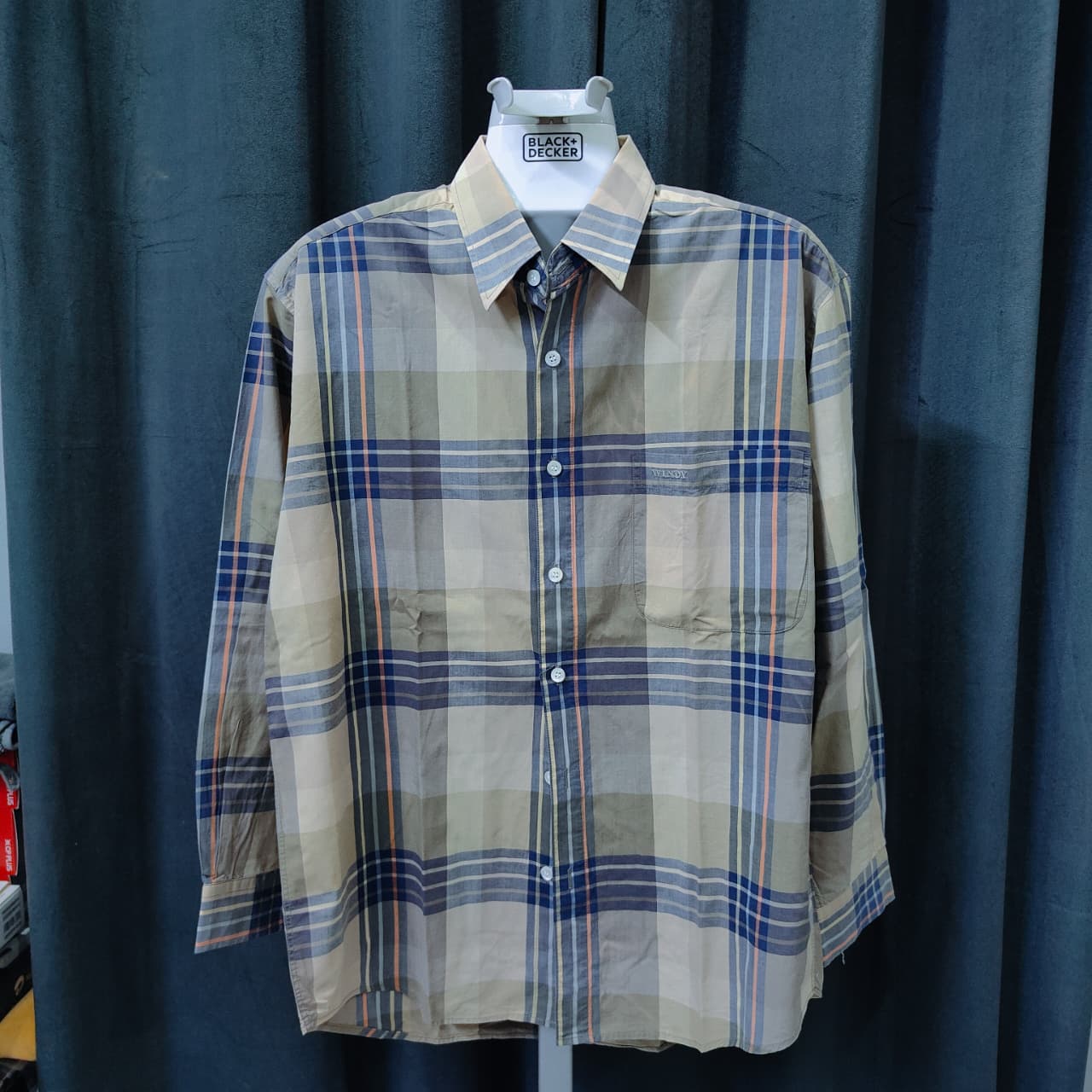 Men’s Korean Shirt - Blue & Yellow Checkered(XXL)