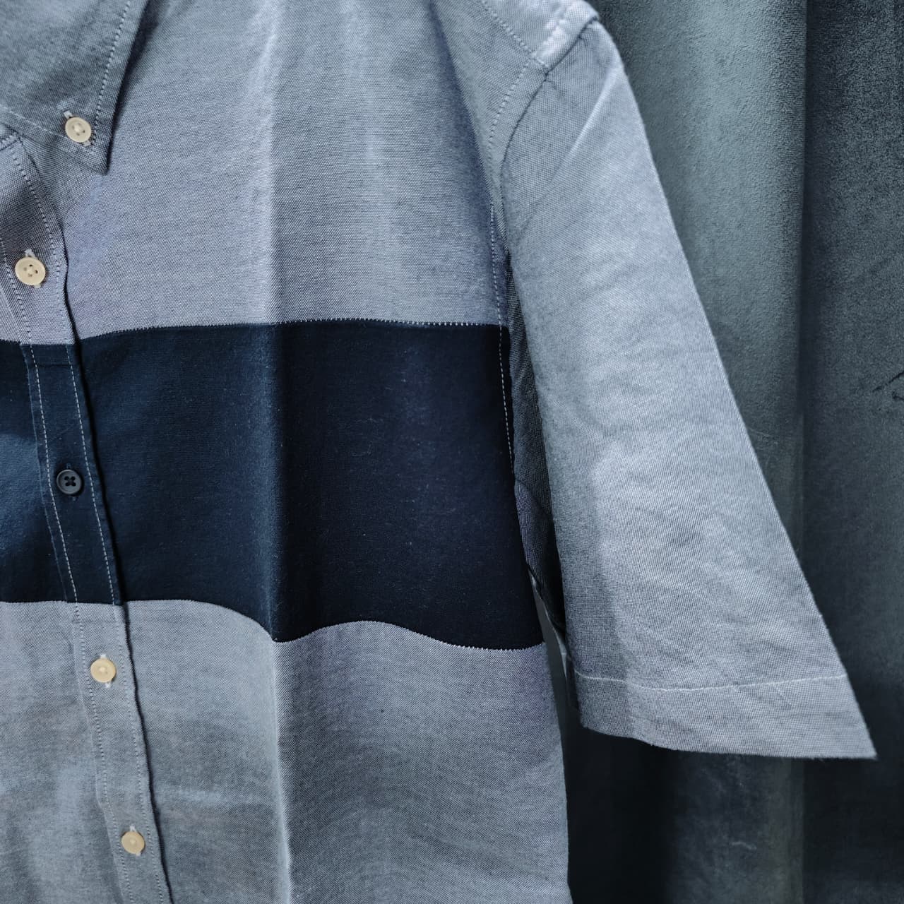 Men’s Oxford Shirt-Navy & Greyish Blue(XL)