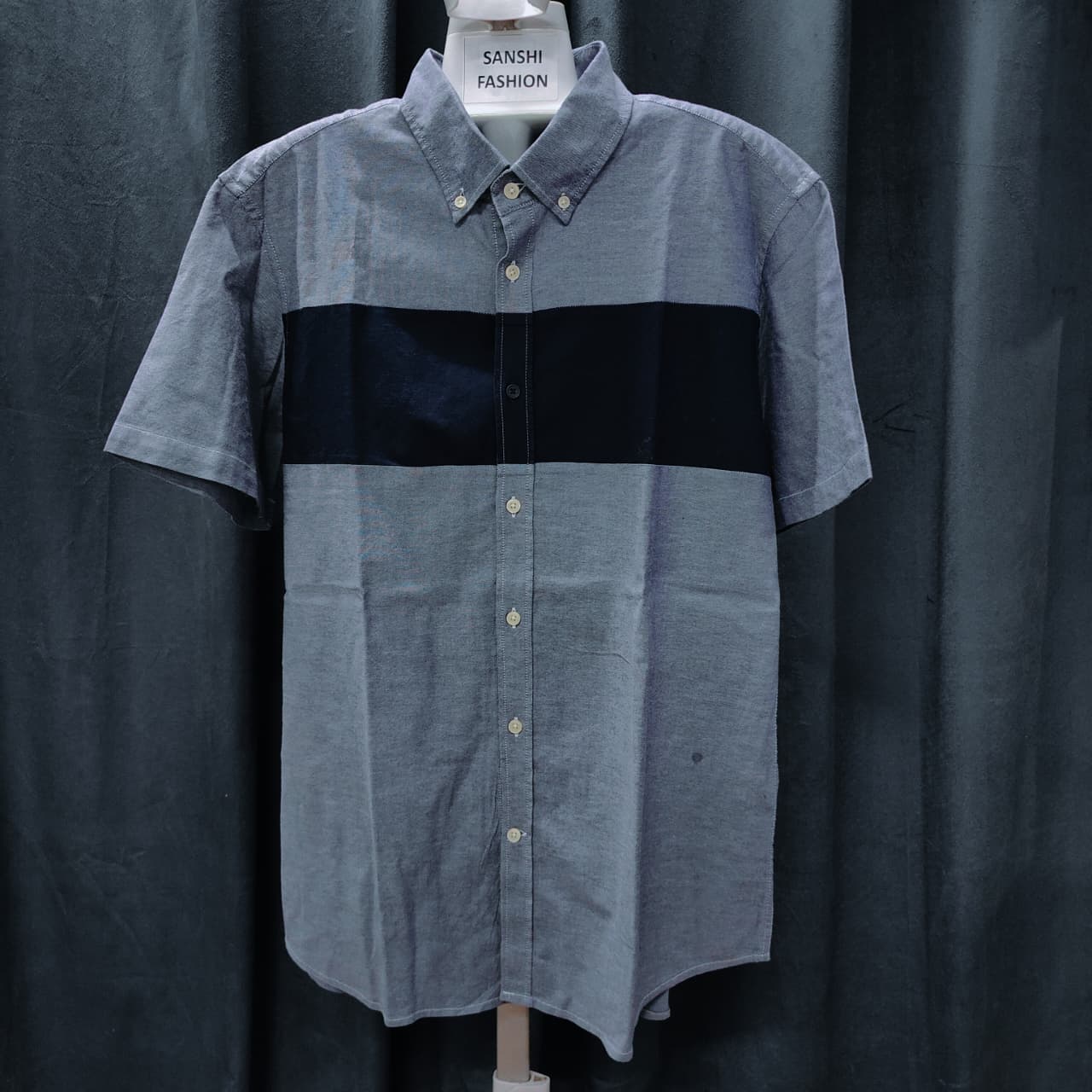 Men’s Oxford Shirt-Navy & Greyish Blue(XL)