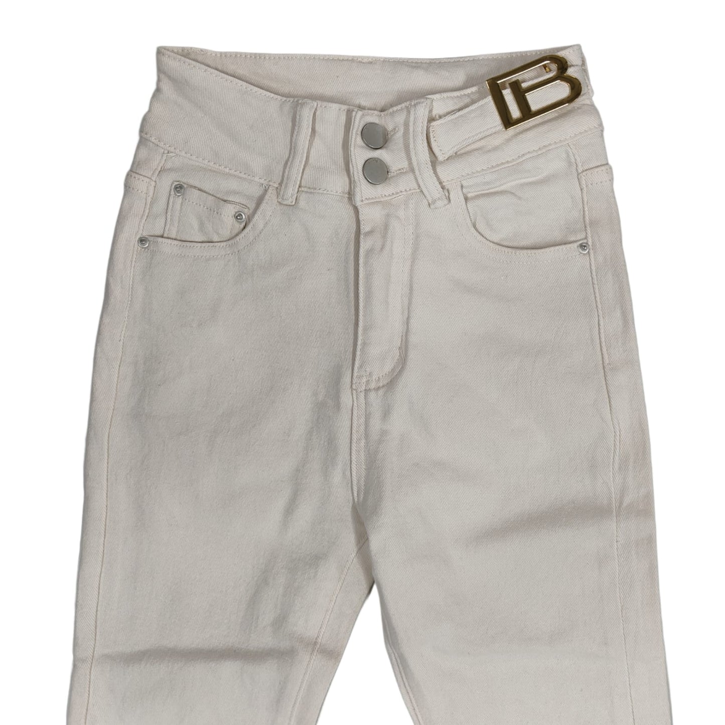 Women’s High-Waisted Jeans-White(2XS)