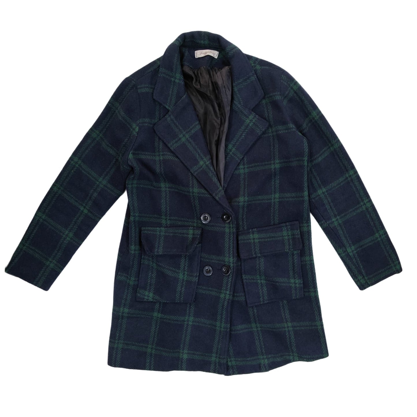 Women's Blazer - Navy Blue & Green Checkered (S)