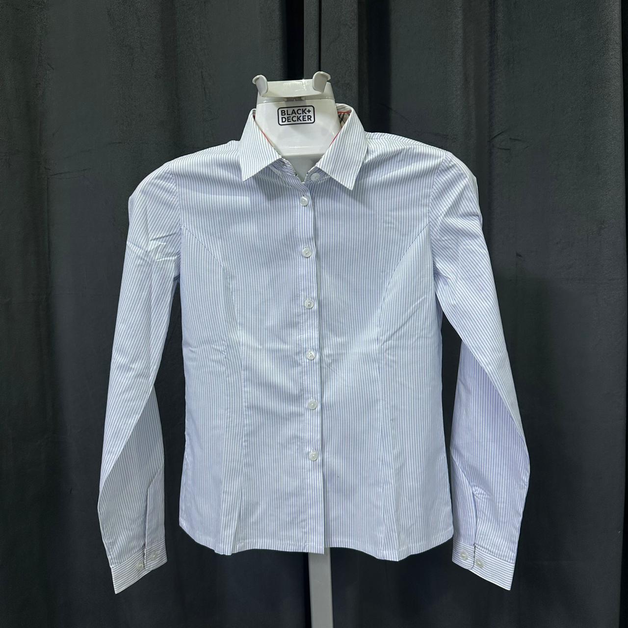 Women’s Korean Shirt - Blue Striped (2XS)