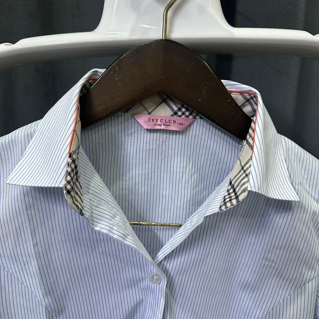 Women’s Korean Shirt - Blue Striped (2XS)