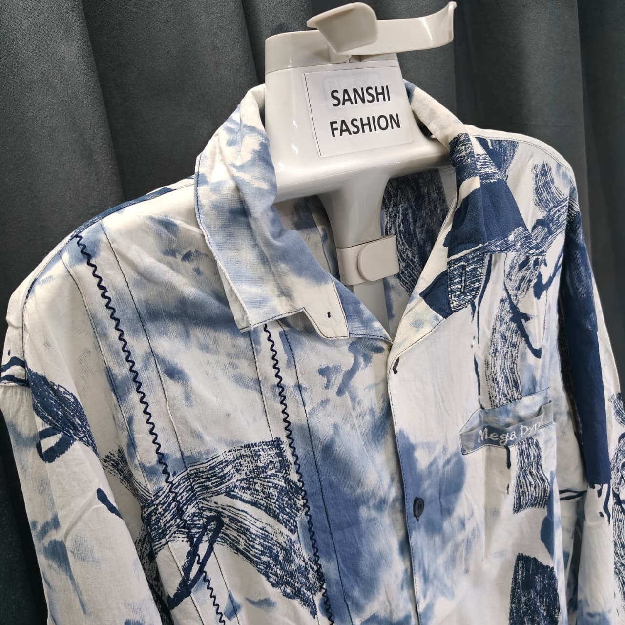 Megadyne Homme Men's Shirt- Navy Blue & White (XXL)