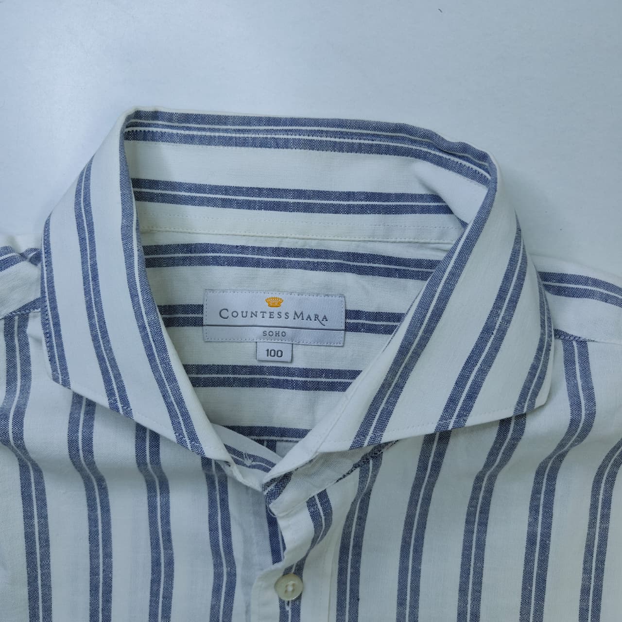 Countess Mara Men's Shirt- White & Blue Striped (M)