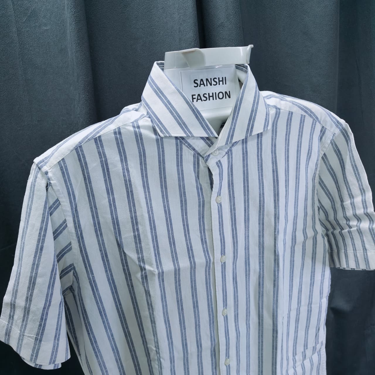Countess Mara Men's Shirt- White & Blue Striped (M)