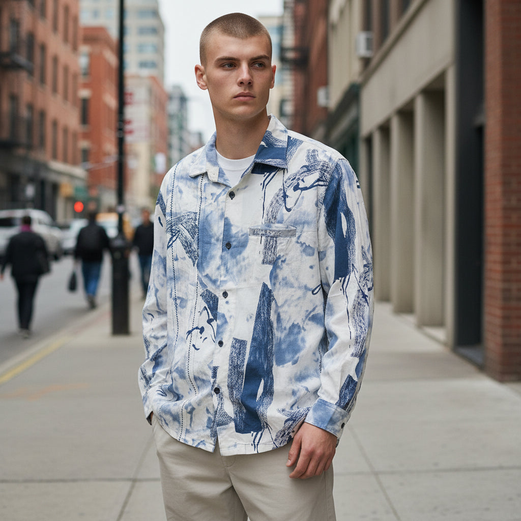 Megadyne Homme Men's Shirt- Navy Blue & White (XXL)